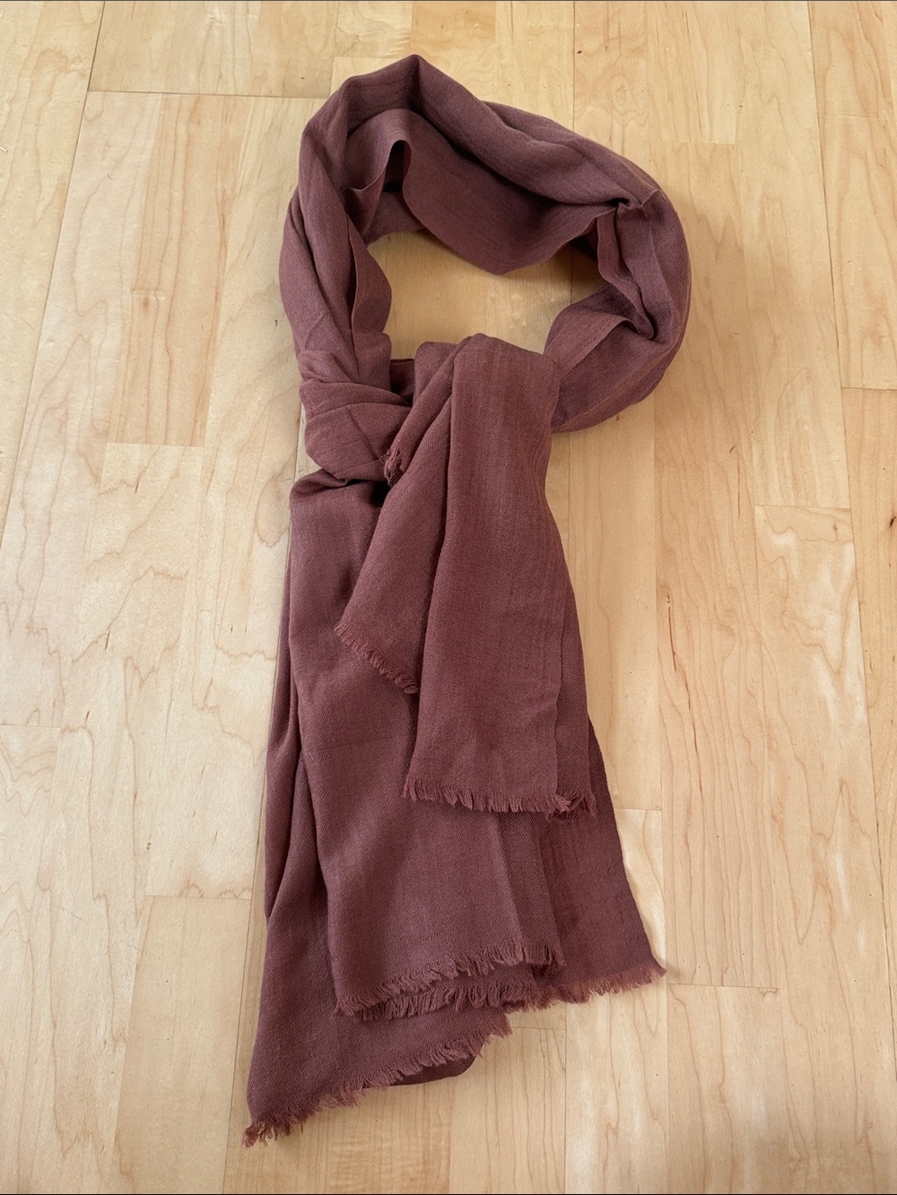 Giordano Brown Wool & Silk Blend Frayed End Scarf Lux Soft Contemporary Neutral